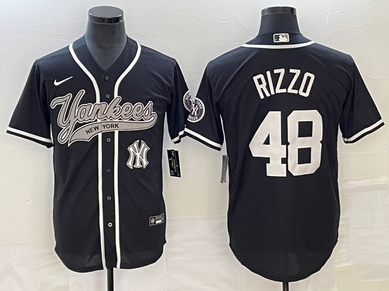 Men's New York Yankees #48 Anthony Rizzo Black With Patch Cool Base Stitched Baseball Jersey